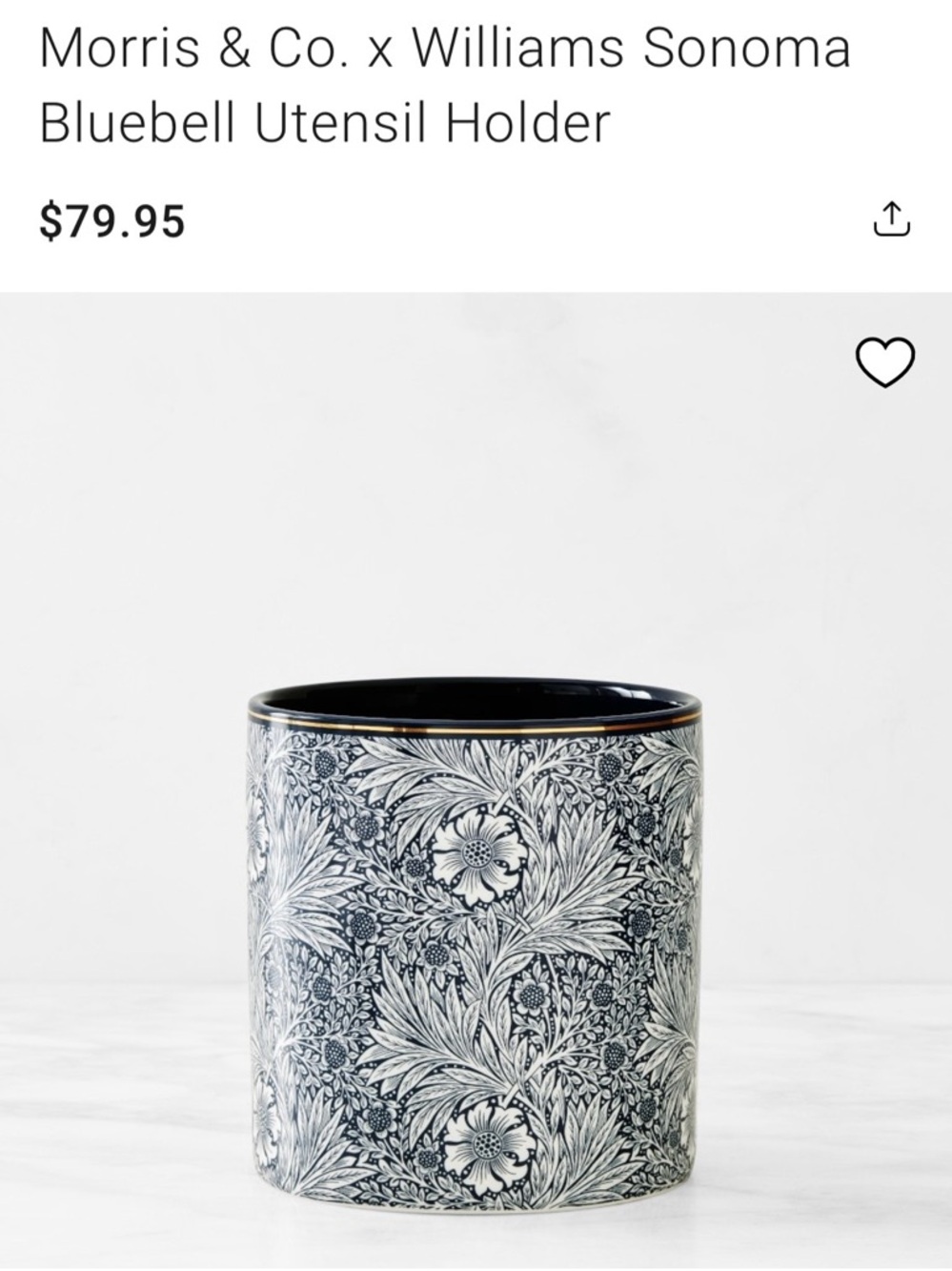 Morris & Co. x Williams Sonoma Bluebell Utensil Holder - Navy & White Floral